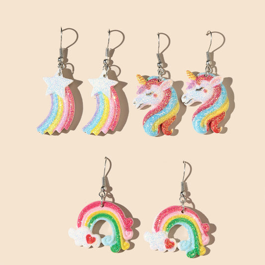 Alloy acrylic rainbow unicorn earrings MIC-JunJ004