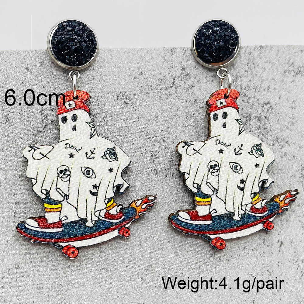 Acrylic Halloween Ghost Pulley Earrings (Minimo de Compra 2) MIC-ChenY027