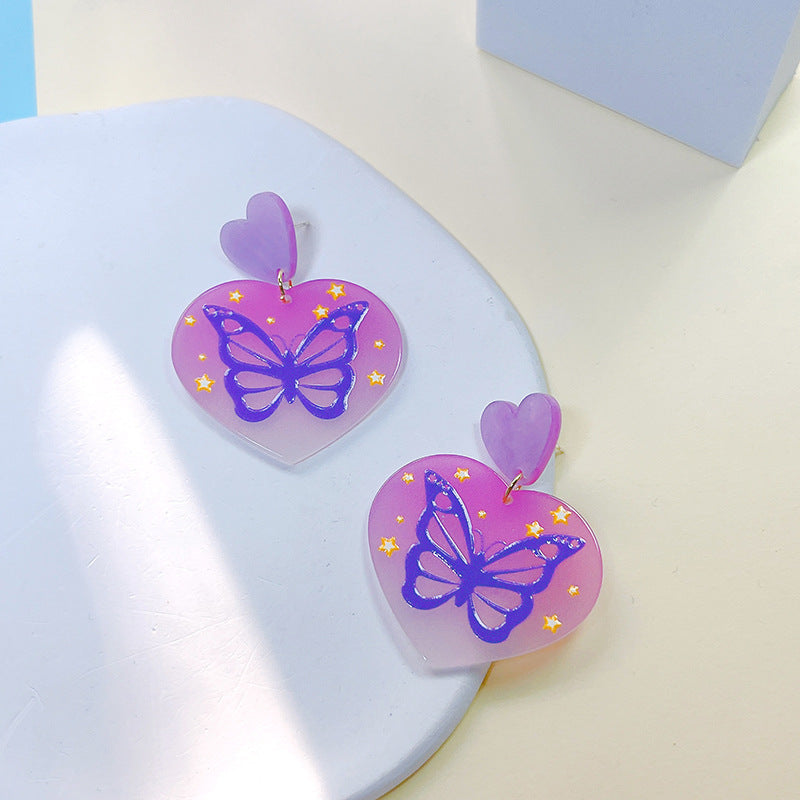 Acrylic New Heart Shape Geometry Butterfly Earrings PinH020