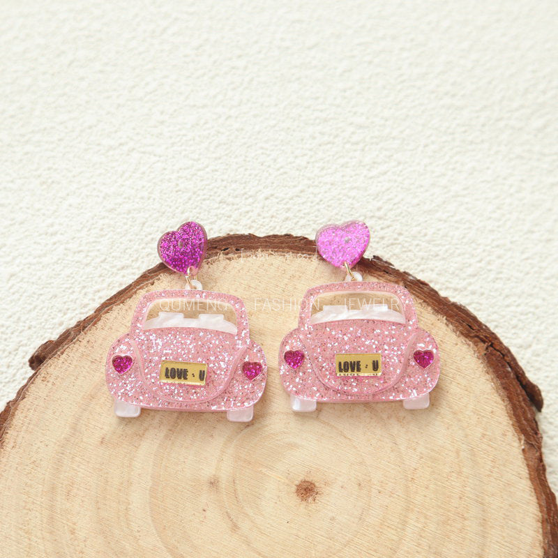 Alloy acrylic pink LOVE earrings MIC-OuG117