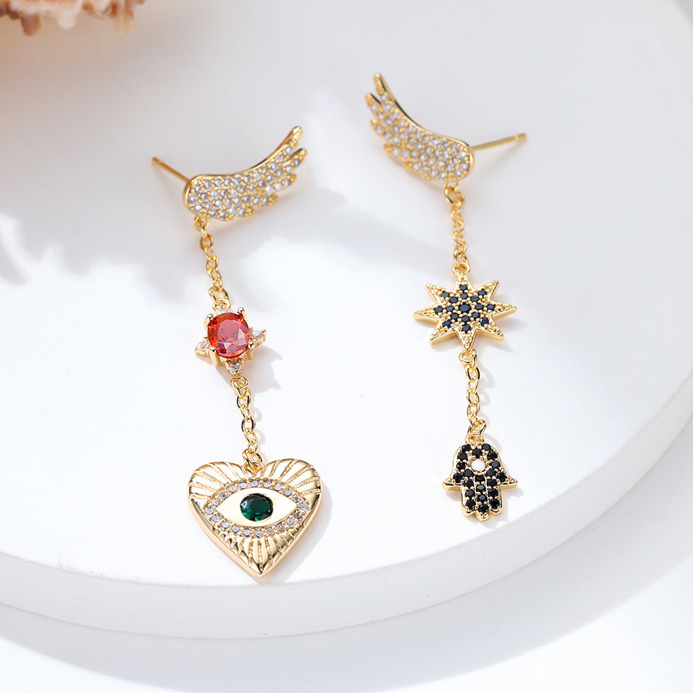 Alloy colored diamond bird long tassel earrings MIC-ErY014