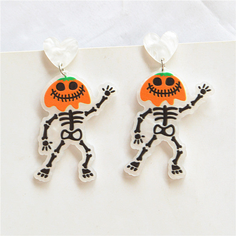 Acrylic Halloween Pumpkin Skull Earrings MIC-XieN052