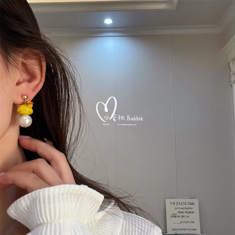 Alloy Yellow Duck Pearl Tassel Earrings (Minimo de compra 2) MYA-BiShang004