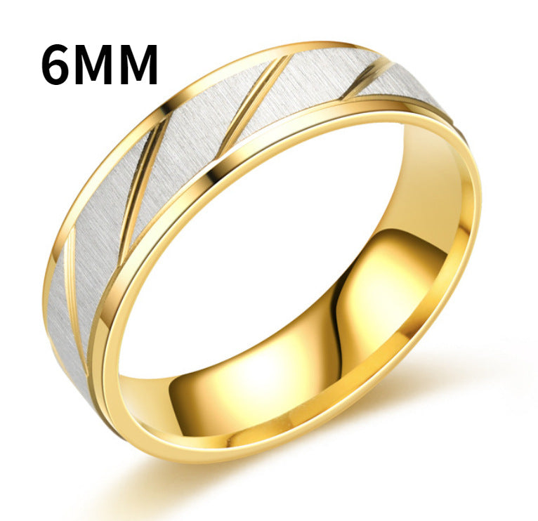 Stainless Steel Gold Step Flower Slash Ring MIC-TS012