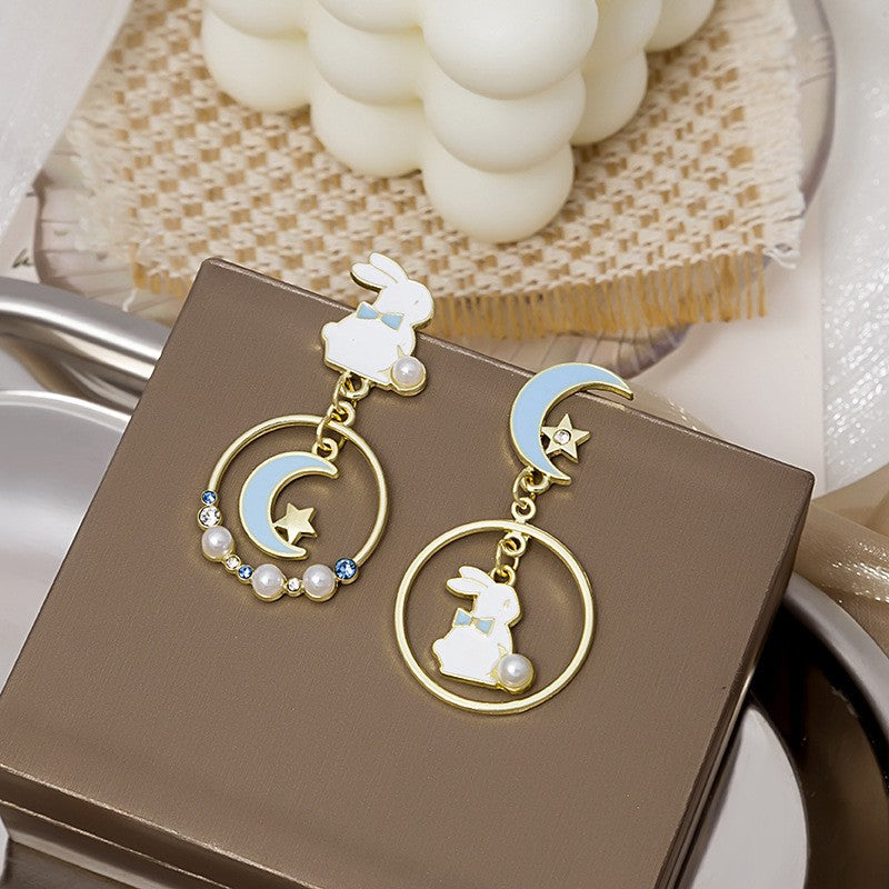 Alloy asymmetric cute rabbit earrings MIC-MDD003