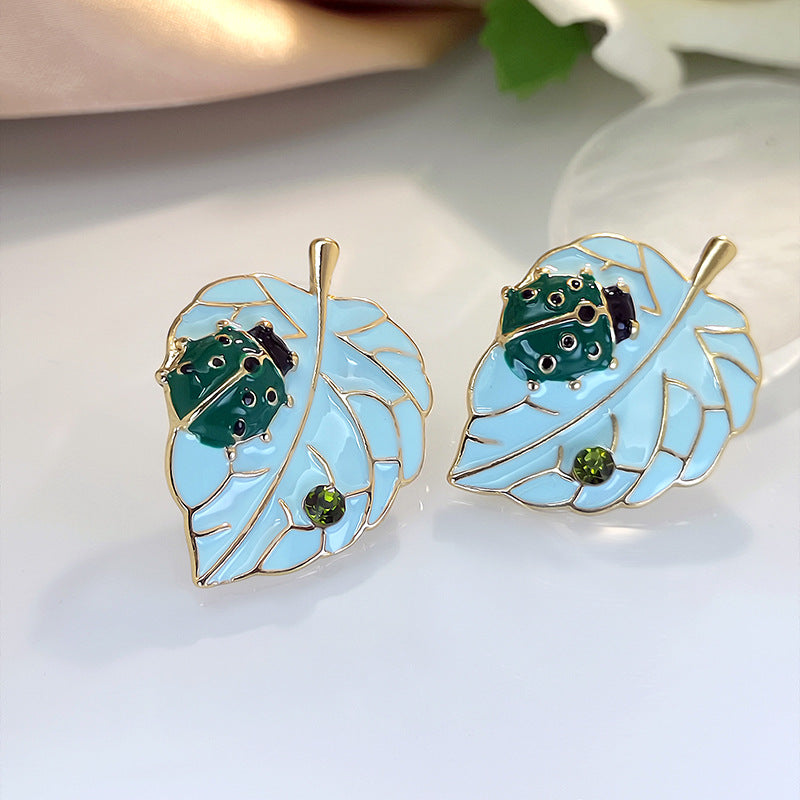 Alloy enamel ladybug leaf earrings (Minimo de compra 3) MIC-MeiY004