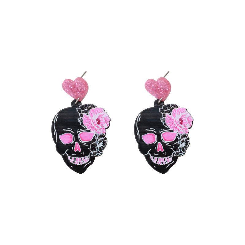 acrylic pink skull earrings carved graffiti heart Minimo de compra 2 MOSHU009