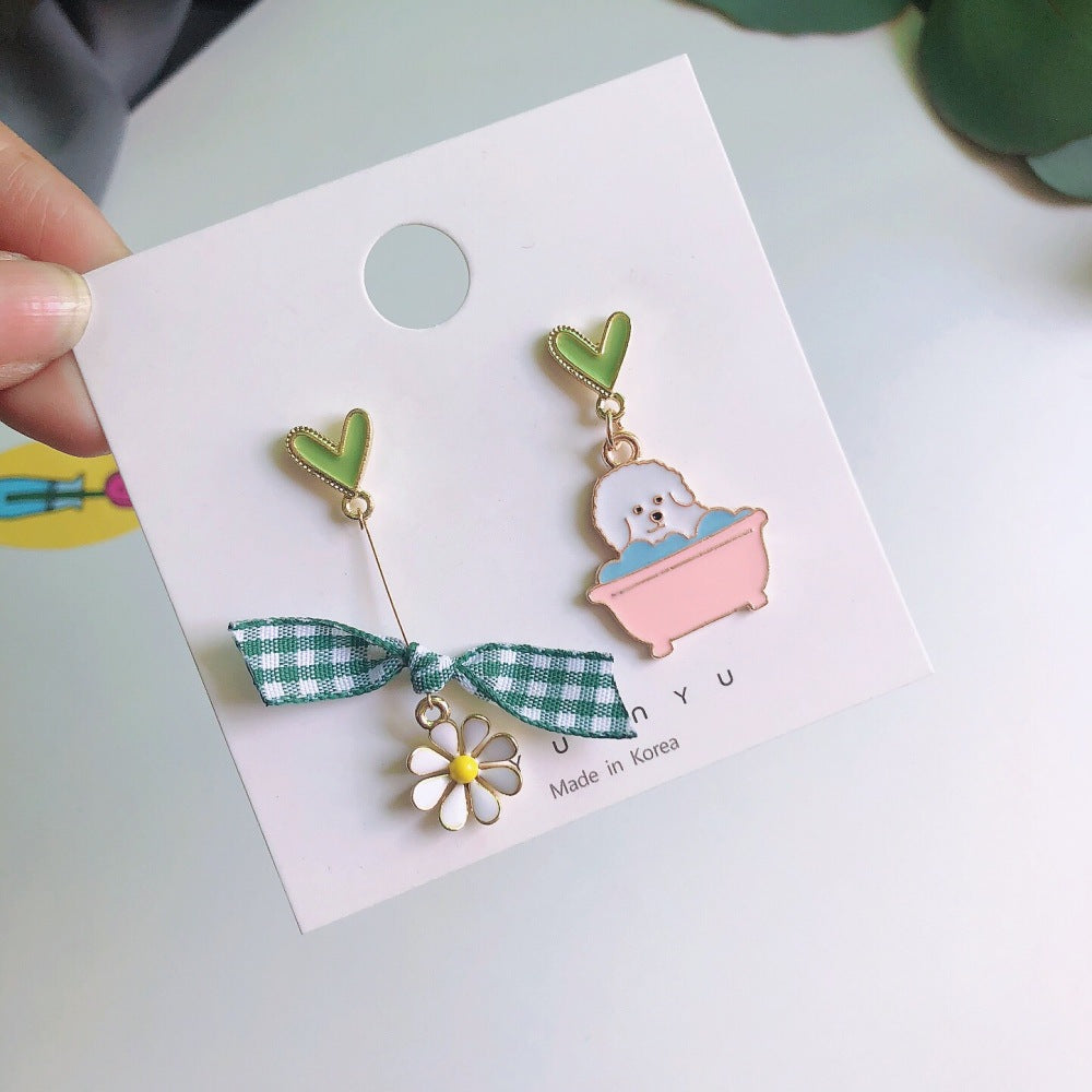 Earring Alloy Cute Bath Puppy Simple Pudding Chips MoN012