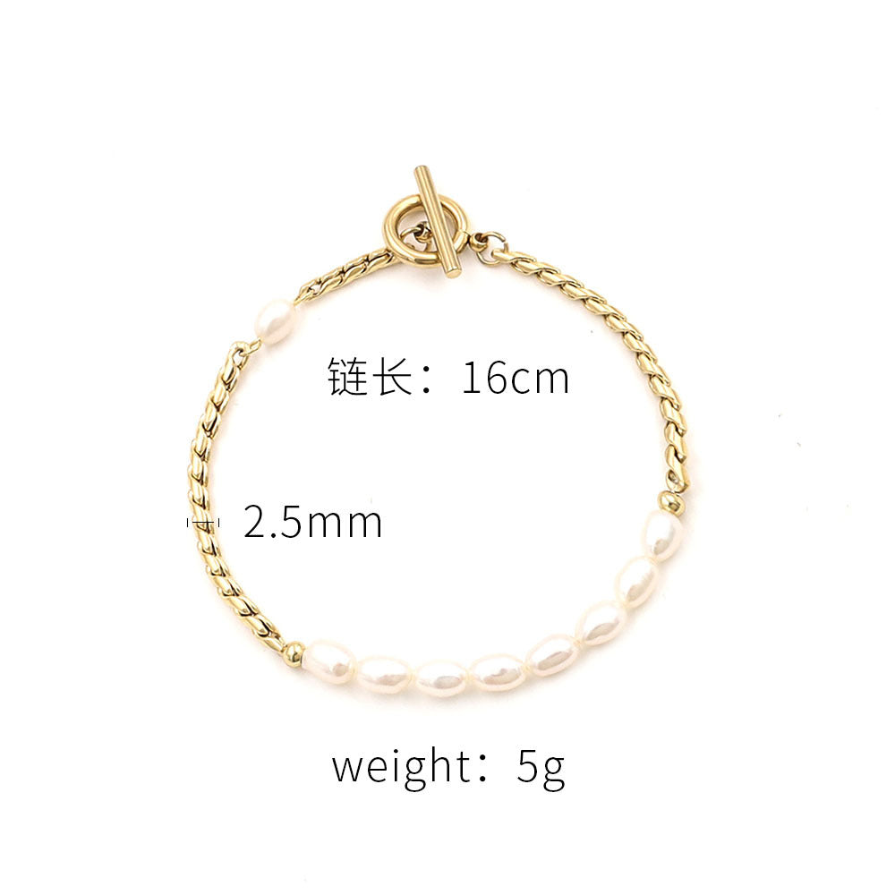 Stainless steel gold-plated Baroque pearl bracelet MYA-XuanJ022