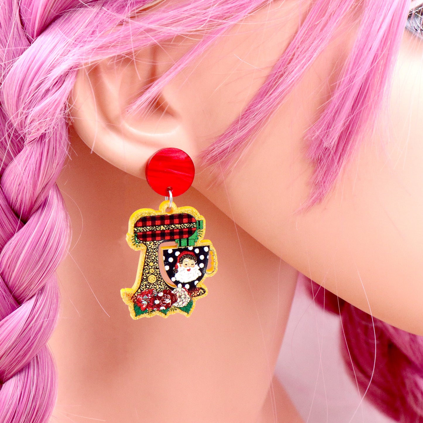 Acrylic coffee machine Santa Claus earrings (Minimo de compra 5) MYA-XiaoY065