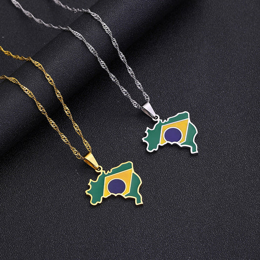 Necklaces Stainless Steel Map Brazil HongZ010