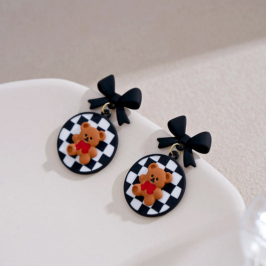 Alloy black bow teddy bear earrings MIC-XinXu028