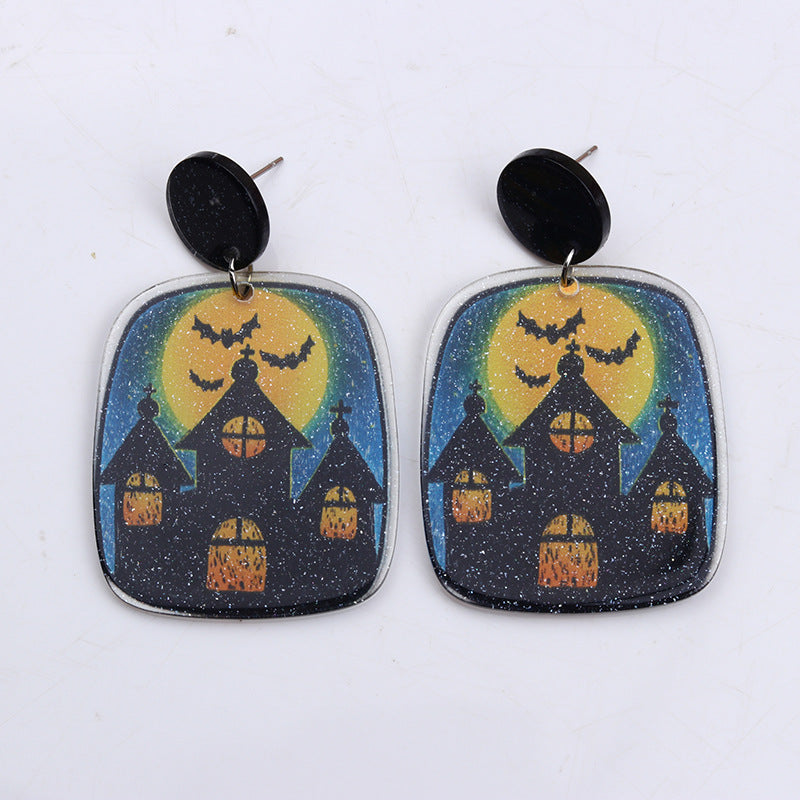 Acrylic Halloween Pumpkin Tomb Earrings (Minimo de Compra 2) MYA-DuA028