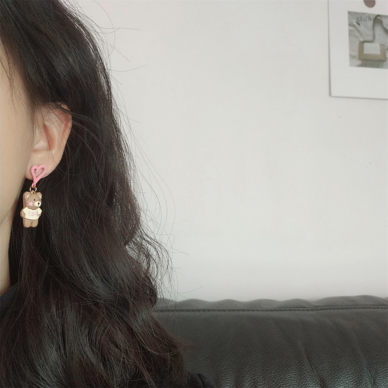 Alloy Pink Bear Asymmetric Earrings (Minimo de Compra 3) MIC-BiS019