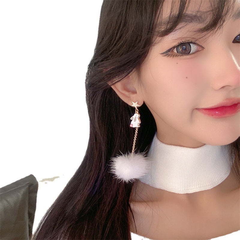 Alloy Asymmetric Bow Plush Earrings (Minimo de Compra 2) MIC-QingE001