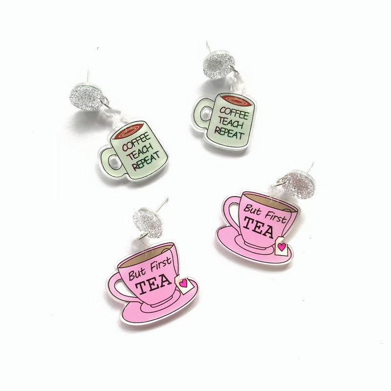 Acrylic Pink Tea Cup Earrings MYA-XueP099