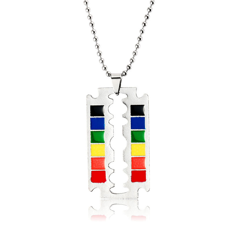 Necklace Stainless Steel Hip Hop Rainbow Drip Oil HanP002