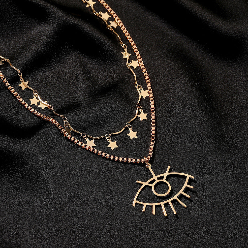 Alloy Double Layer Eye Necklace MYA-MiaoY050