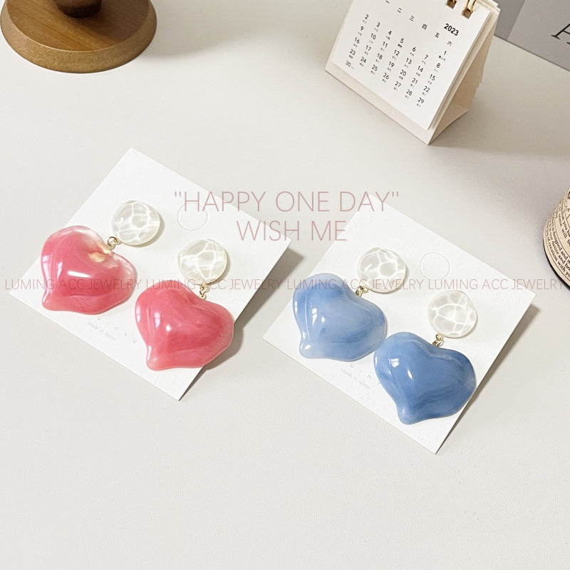 Acrylic  Ice Blue Sea Salt Love Earrings (Minimo de Compra 2) MIC-LuM002