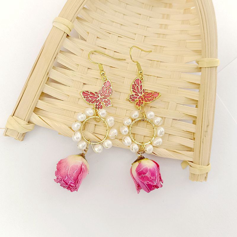 Alloy Eternal Rose True Flower Earrings MIC-MSY014