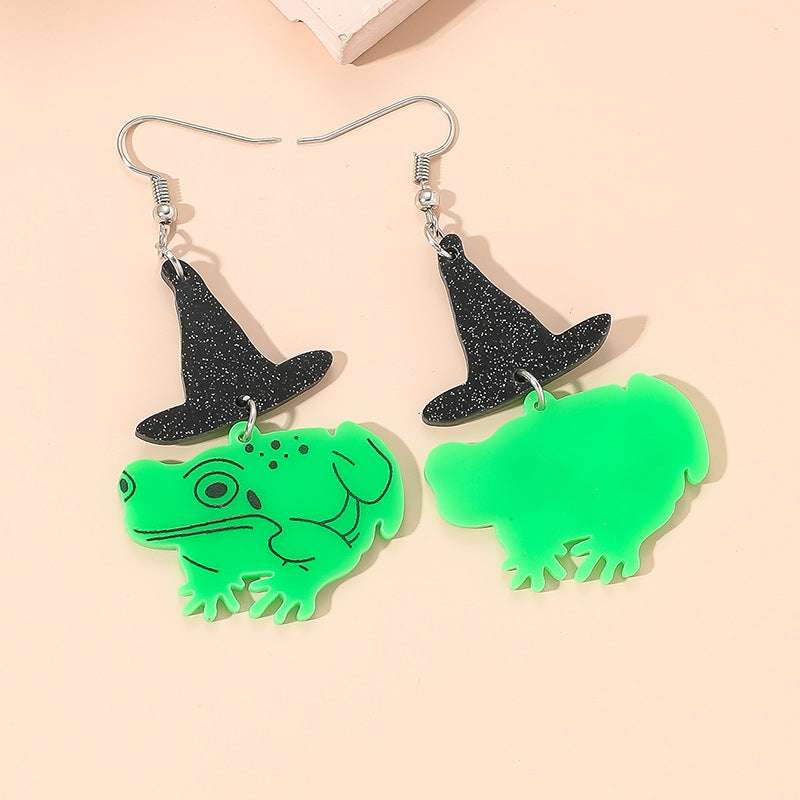 Acrylic Witch Hat Frog Earrings MIC-KaiQ021