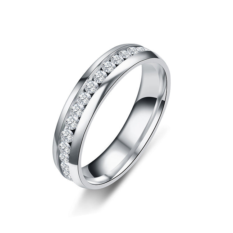 Stainless steel inner and outer arc dotted ring with diamonds MIC-TS019