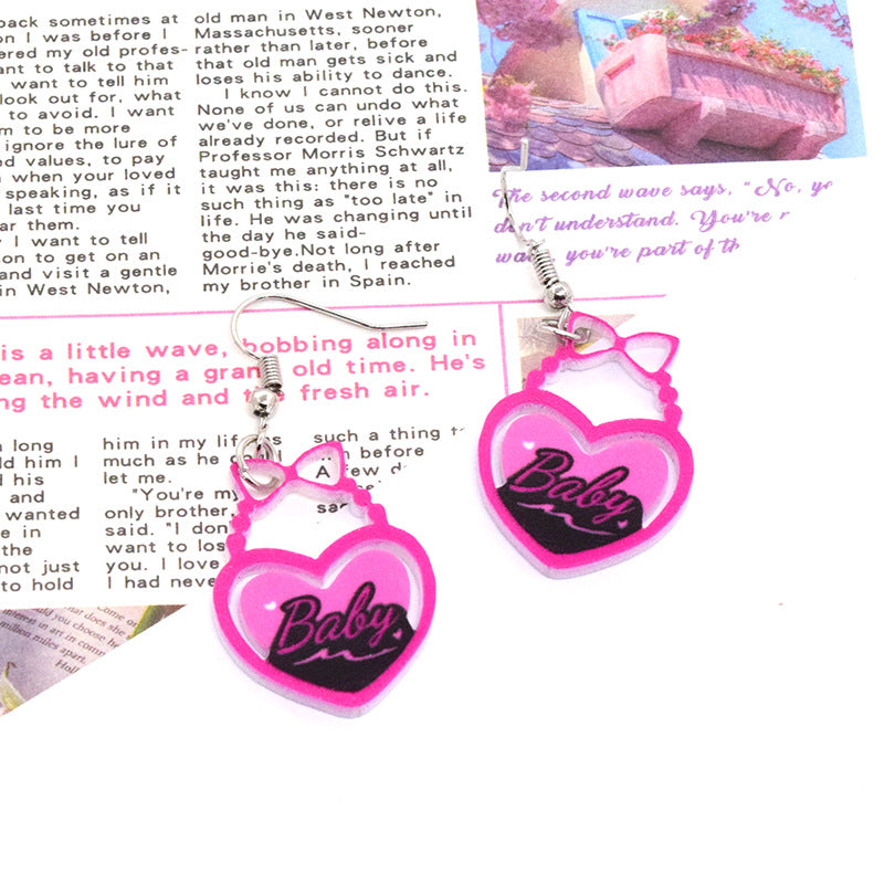 Alloy acrylic cartoon Barbie heart earrings (Minimo de Compra 6) MYA-JueJ028