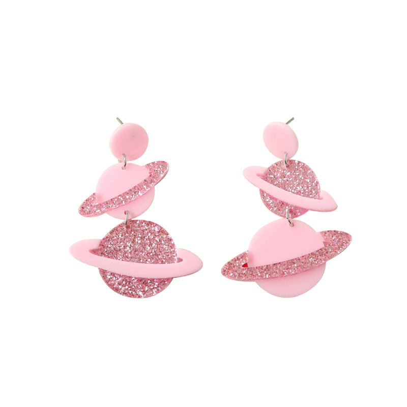 Acrylic Pink Planet Earrings MIC-OuG028