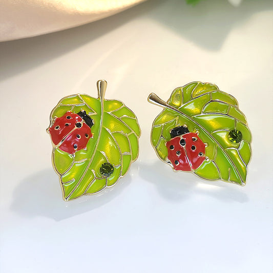 Alloy enamel ladybug leaf earrings (Minimo de compra 3) MIC-MeiY004