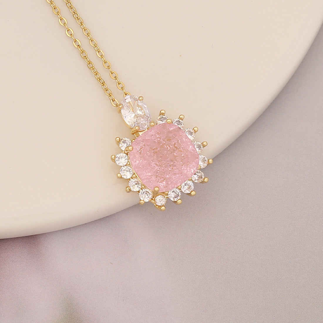 Necklaces Copper Zircon Stainless Steel Pink Butterfly Heart BingM024