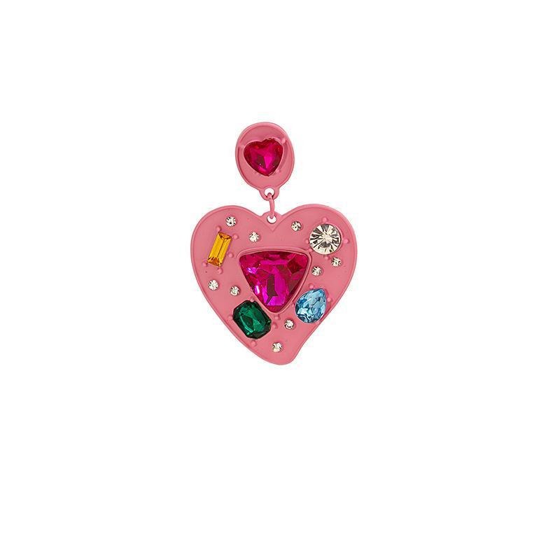 Alloy inlaid diamond heart pink love earrings (Minimo de compra 2) MIC-FuZ020