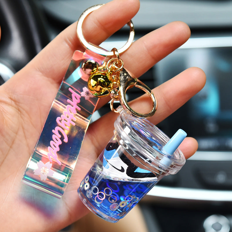 Keychains For Backpacks Sneakers Into Oil Quicksand Milk Tea Cup Acrylic Floating Keychain (F) MIC-KC-WQK106