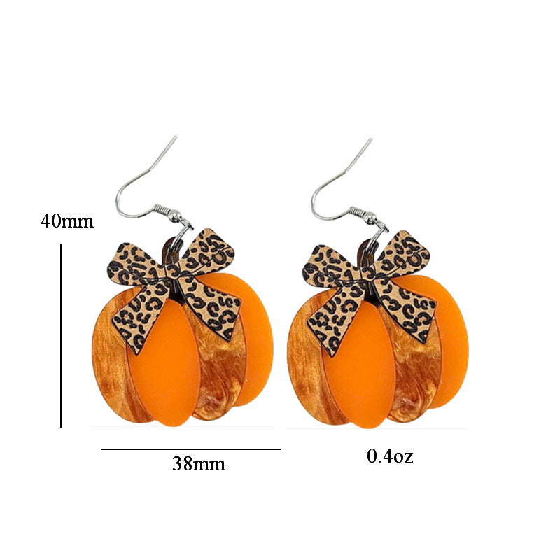 Acrylic leopard print bow pumpkin earrings MIC-XueP188