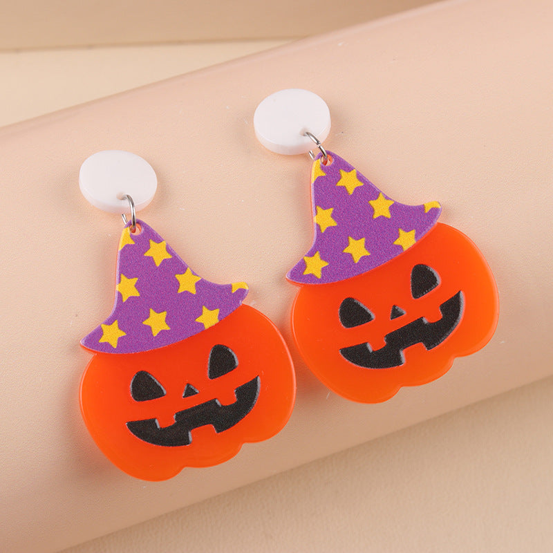 Acrylic Pumpkin Ghost Dark Earrings MIC-DuA098