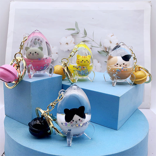 Keychain Acrylic Cute Cat Head Floating Quicksand Bottle MOQ≥2 DMF026