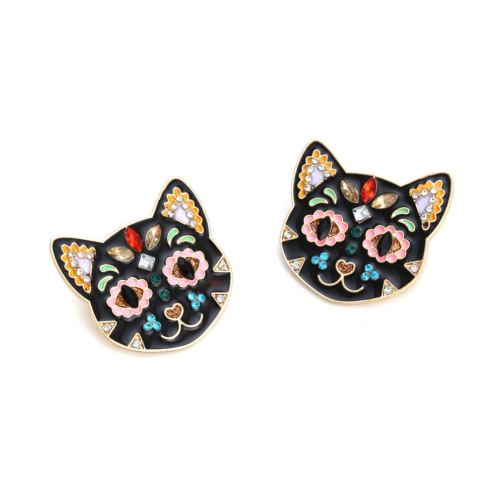 Alloy colored diamond kitten earrings MIC-ManY015