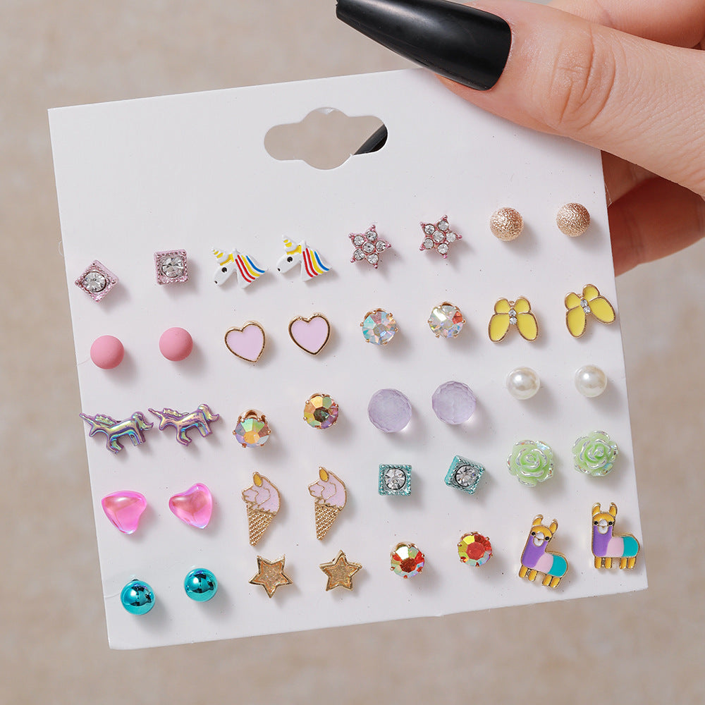 Alloy small fresh rainbow unicorn earrings (Minimo de Compra 5) MIC-ShiY015