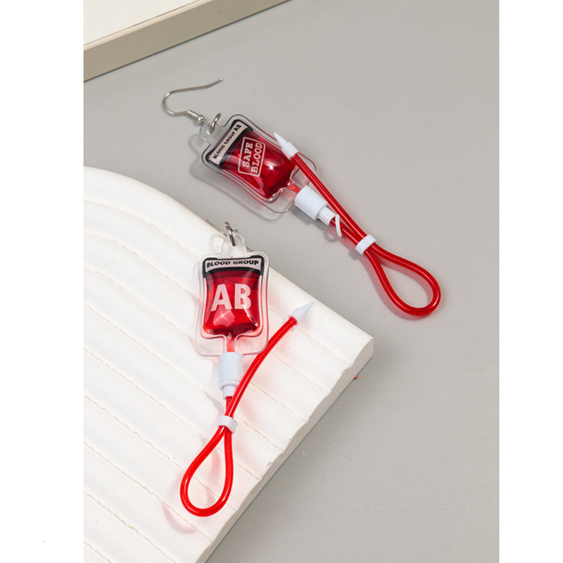 Acrylic simulated plasma blood bag earrings MYA-ChouD039