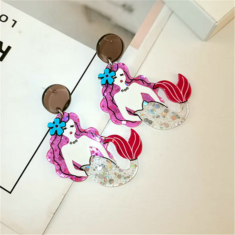 Acrylic Mermaid Frog Unicorn Earrings MIC-ChouD018