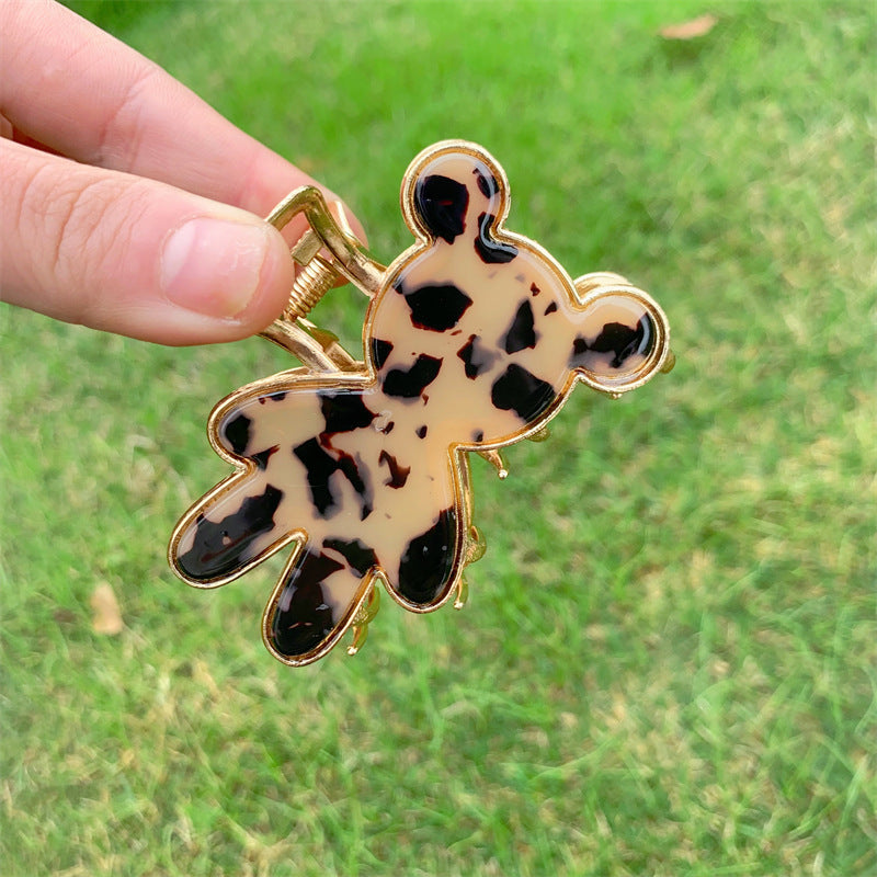 Acetate board teddy bear grid hair clip (Minimo de compra 2) MYA-HongY017