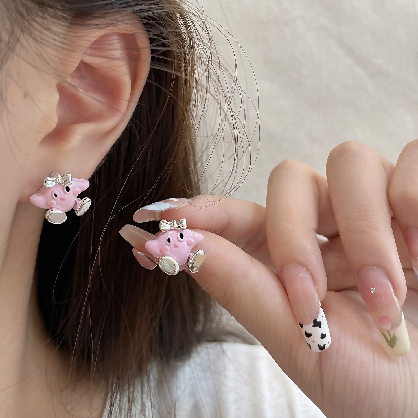 Acrylic Pink Star Kabi Earrings (Minimo de Compra 2) MIC-ShuangX033