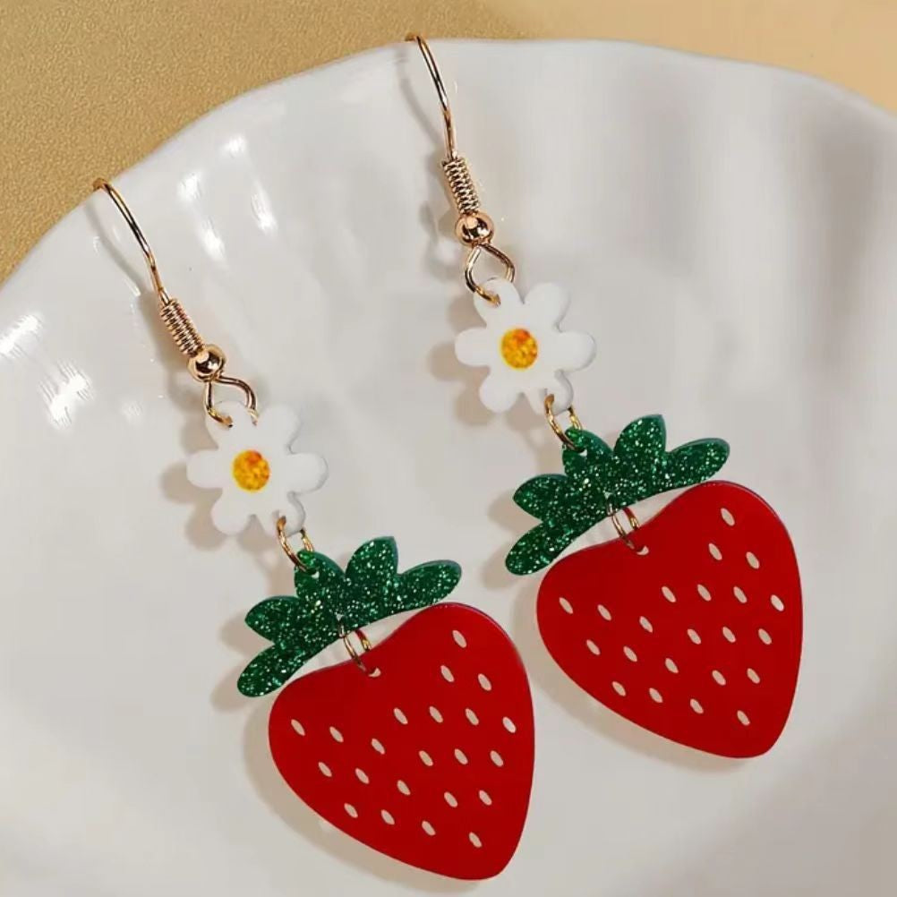 Alloy acrylic fruit strawberry earrings (Minimo de compra 2) MIC-AnD002