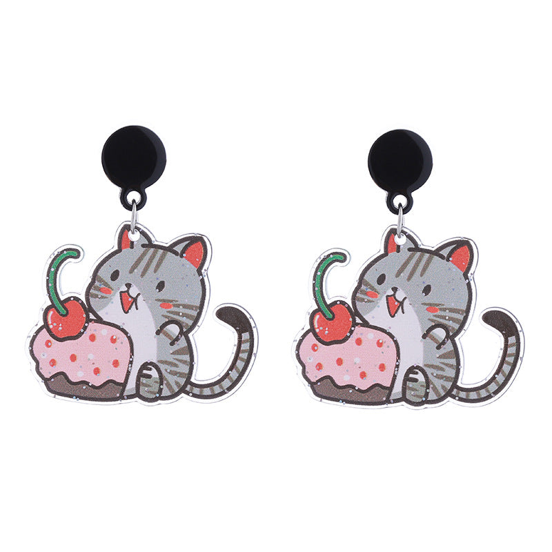 Alloy acrylic donut cat earrings MIC-ChouT053