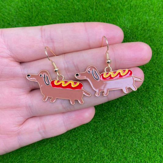 Alloy resin sausage dog hot dog earrings (Minimo de compra 2） MIC-GenL002