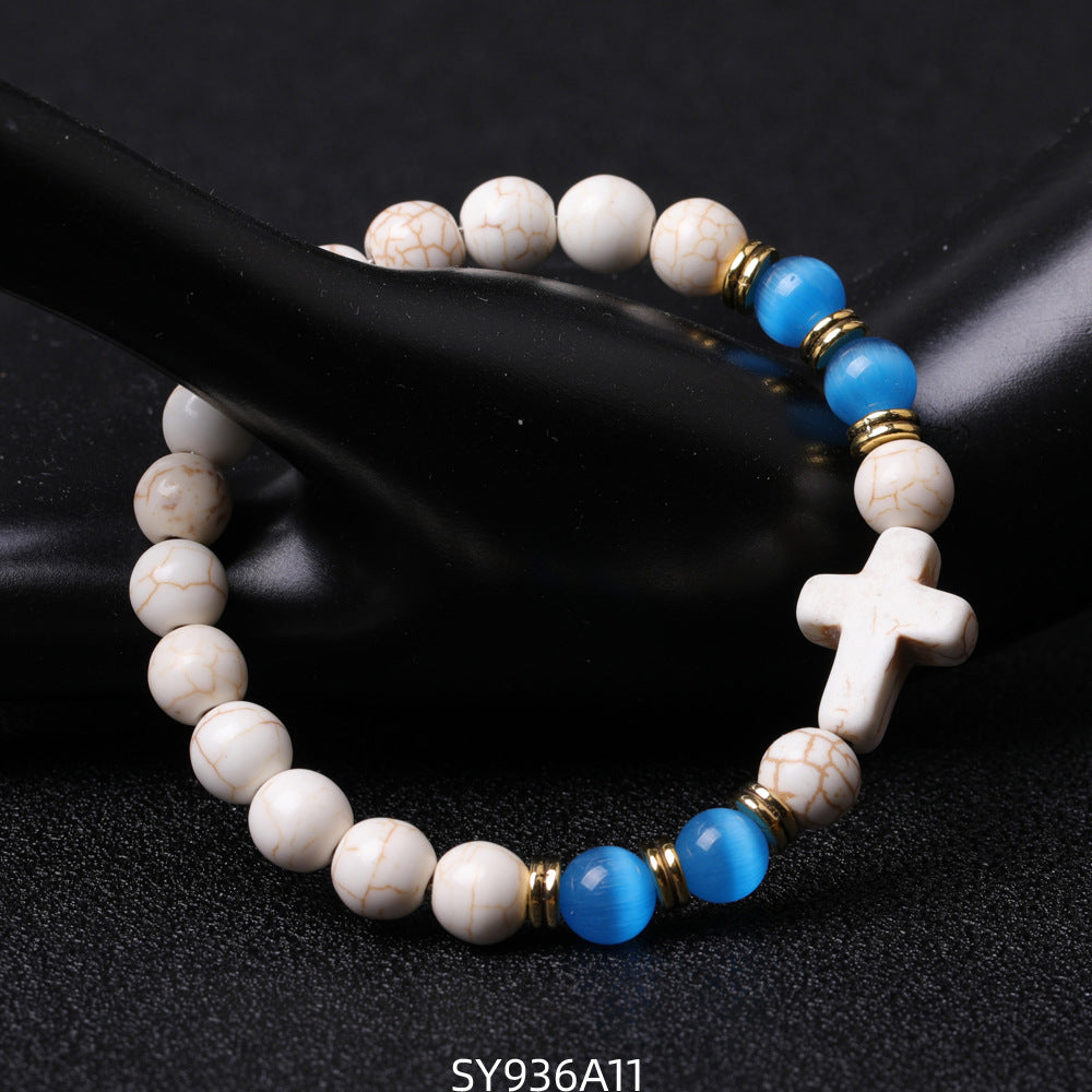 Alloy Double Circle Powder Crystal Volcanic Stone Bracelet MIC-XiuH016