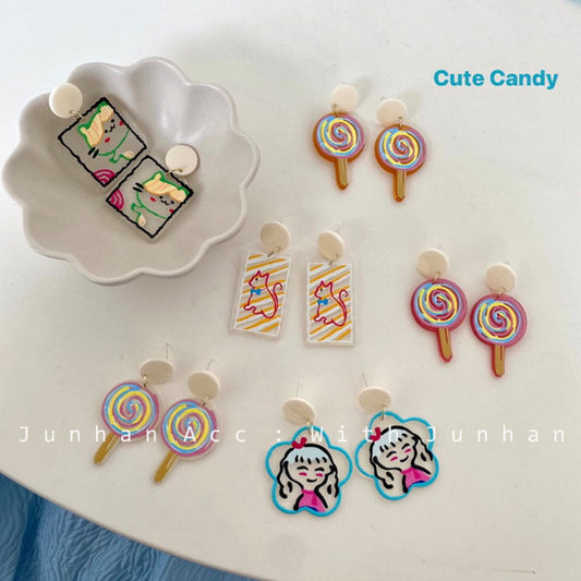 Acrylic lollipop kitten earrings MIC-JunH002