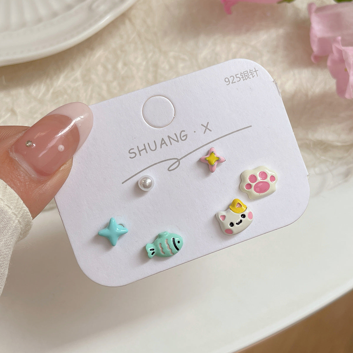 Alloy small fresh cartoon three piece earring set MIC-ShuangX048