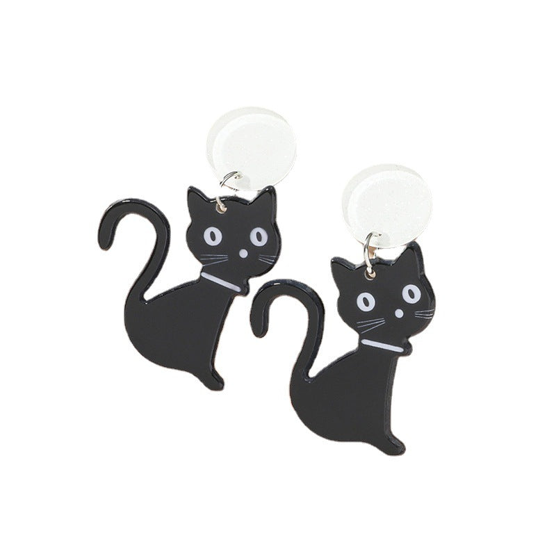 Acrylic Cute Black Cat Earrings (Minimo de compra 2) MIC-GanL031