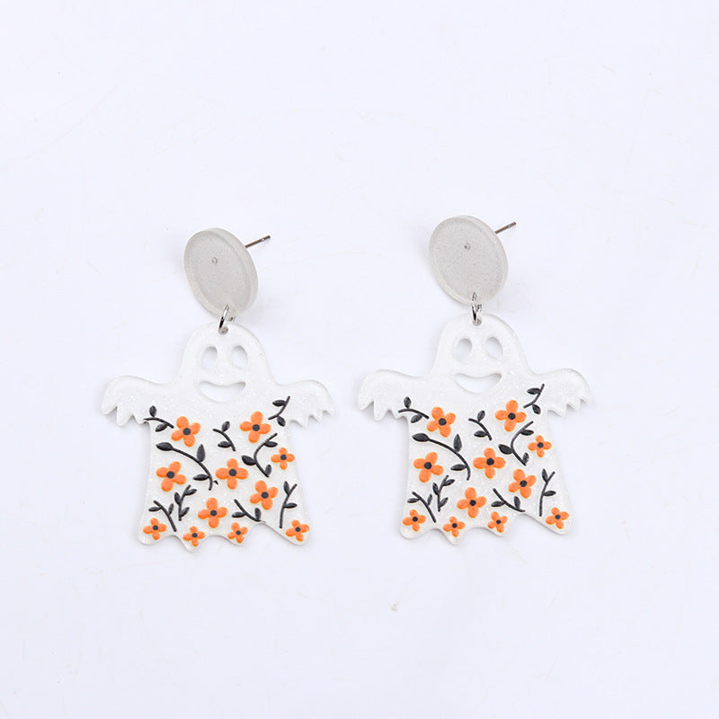 Acrylic Halloween pumpkin skull flower earrings (Minimo de Compra 2) MIC-DuA043