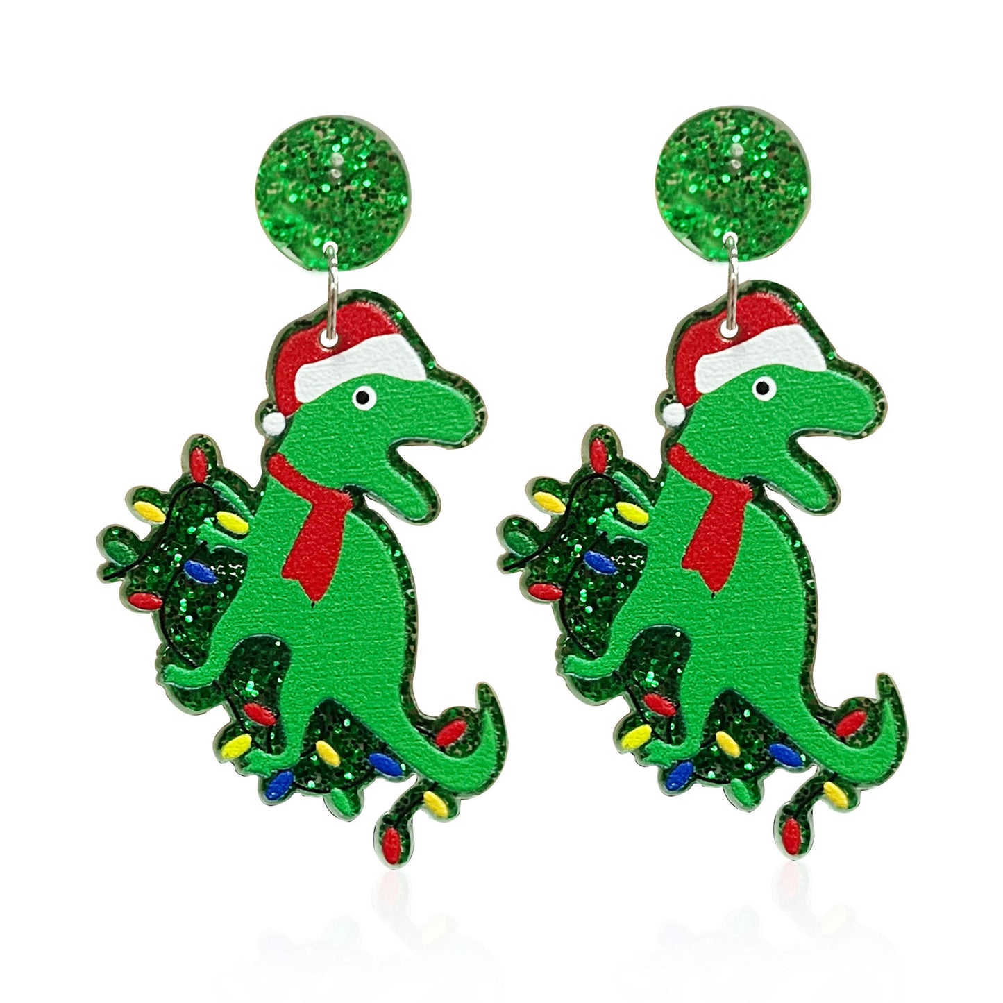 Acrylic Christmas Dinosaur Earrings (Minimo de Compra 2) MYA-YunXi009